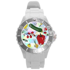 Vegetables Cucumber Tomato Round Plastic Sport Watch (l) by Nexatart