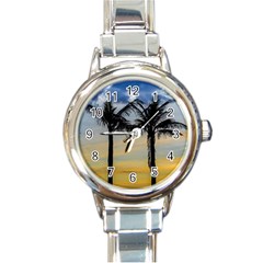 Palm Trees Against Sunset Sky Round Italian Charm Watch by dflcprints