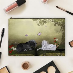 Wonderful Whte Unicorn With Black Horse Cosmetic Bag (large)  by FantasyWorld7