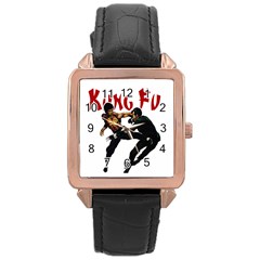 Kung Fu  Rose Gold Leather Watch  by Valentinaart