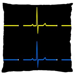 Heart Monitor Screens Pulse Trace Motion Black Blue Yellow Waves Large Cushion Case (one Side) by Mariart