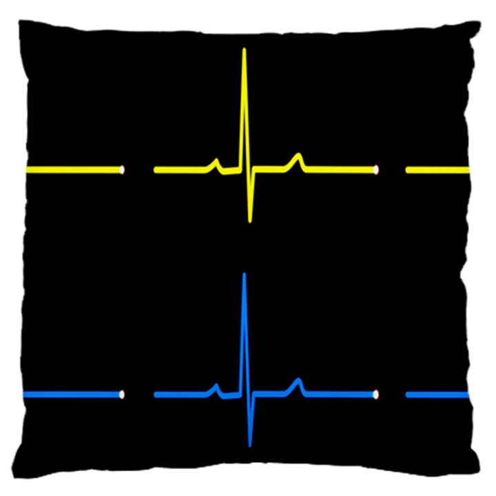 Heart Monitor Screens Pulse Trace Motion Black Blue Yellow Waves Large Cushion Case (One Side)