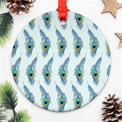 Background Of Beautiful Peacock Feathers Round Ornament (two Sides) by Nexatart