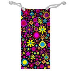 Bright And Busy Floral Wallpaper Background Jewelry Bag by Nexatart