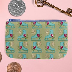 Ice Skates Background Christmas Large Coin Purse by Mariart