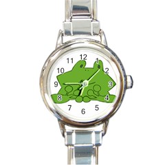 Illustrain Frog Animals Green Face Smile Round Italian Charm Watch by Mariart