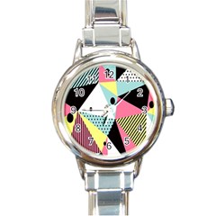 Geometric Polka Triangle Dots Line Round Italian Charm Watch by Mariart