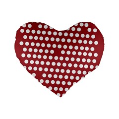 Pink White Polka Dots Standard 16  Premium Flano Heart Shape Cushions by Mariart