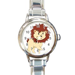 Happy Cartoon Baby Lion Round Italian Charm Watch by Catifornia