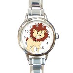 Happy Cartoon Baby Lion Round Italian Charm Watch Front