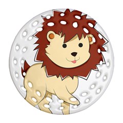 Happy Cartoon Baby Lion Round Filigree Ornament (two Sides) by Catifornia