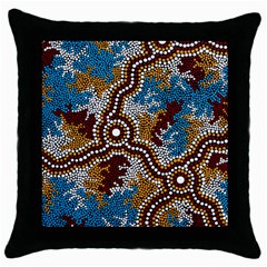 Aboriginal Art – Wetland Dreaming Throw Pillow Case (black) by hogartharts