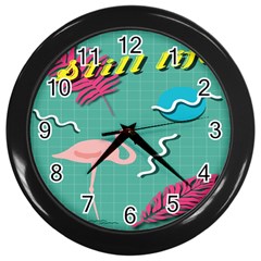 Behance Feelings Beauty Flamingo Bird Still Life Leaf Green Pink Red Wall Clocks (black) by Mariart