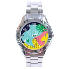 Behance Feelings Beauty Waves Blue Yellow Pink Green Leaf Stainless Steel Analogue Watch by Mariart