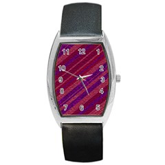 Maroon Striped Texture Barrel Style Metal Watch by Mariart