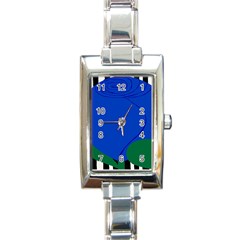 Blue Flower Leaf Black White Striped Rose Rectangle Italian Charm Watch by Mariart