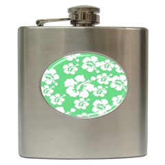 Hibiscus Flowers Green White Hawaiian Hip Flask (6 Oz) by Mariart