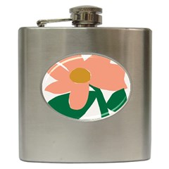 Peach Sunflower Flower Pink Green Hip Flask (6 Oz) by Mariart