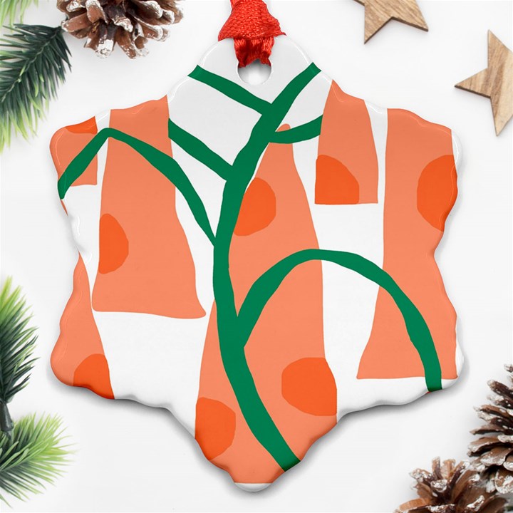 Portraits Plants Carrot Polka Dots Orange Green Snowflake Ornament (Two Sides)