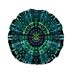 Peacock Throne Flower Green Tie Dye Kaleidoscope Opaque Color Standard 15  Premium Round Cushions by Mariart