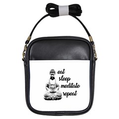 Eat, Sleep, Meditate, Repeat  Girls Sling Bags by Valentinaart