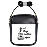 Eat, sleep, meditate, repeat  Girls Sling Bags Front