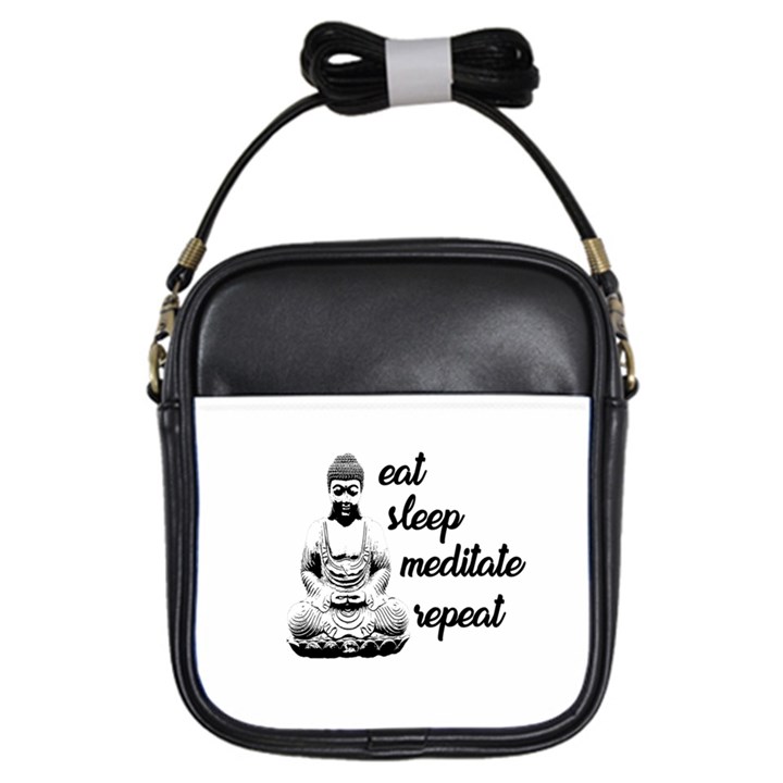 Eat, sleep, meditate, repeat  Girls Sling Bags