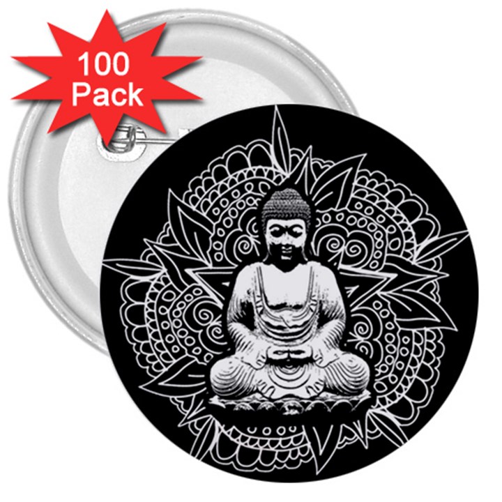 Ornate Buddha 3  Buttons (100 pack) 