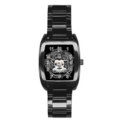 Ornate Buddha Stainless Steel Barrel Watch by Valentinaart