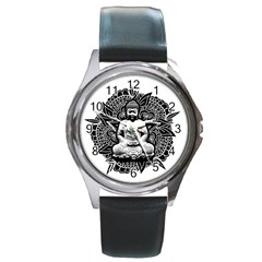 Ornate Buddha Round Metal Watch by Valentinaart