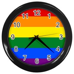 Pride Rainbow Flag Wall Clocks (black) by Valentinaart