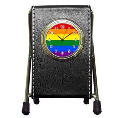 Pride Rainbow Flag Pen Holder Desk Clocks by Valentinaart