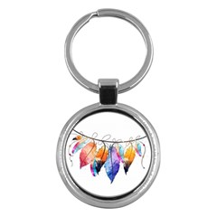 Watercolor Feathers Key Chains (round)  by LimeGreenFlamingo