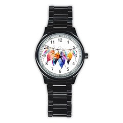 Watercolor Feathers Stainless Steel Round Watch by LimeGreenFlamingo