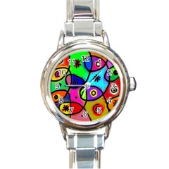 Digitally Painted Colourful Abstract Whimsical Shape Pattern Round Italian Charm Watch by BangZart