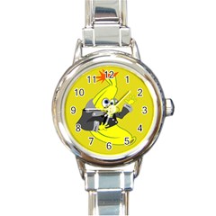 Funny Cartoon Punk Banana Illustration Round Italian Charm Watch by BangZart