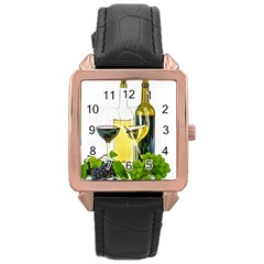 White Wine Red Wine The Bottle Rose Gold Leather Watch  by BangZart