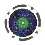 Glowing Blue-Green Fractal Lotus Lily Pad Pond Poker Chip Card Guard (10 pack) Front