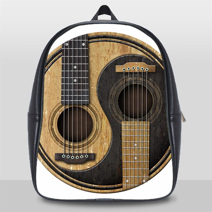 Old And Worn Acoustic Guitars Yin Yang School Bags(Large) 