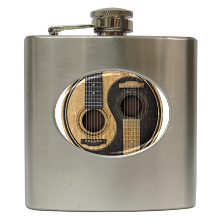 Old And Worn Acoustic Guitars Yin Yang Hip Flask (6 oz)