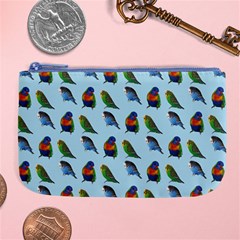 Blue Birds Parrot Pattern Large Coin Purse by paulaoliveiradesign