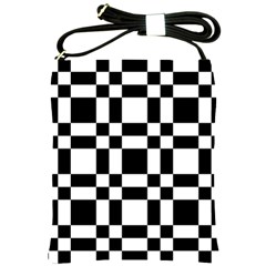 Checkerboard Black And White Shoulder Sling Bags by Colorfulart23