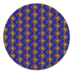 Blue Geometric Losangle Pattern Magnet 5  (round) by paulaoliveiradesign