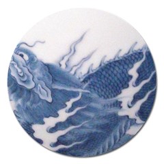 Blue Chinese Dragon Magnet 5  (round) by paulaoliveiradesign