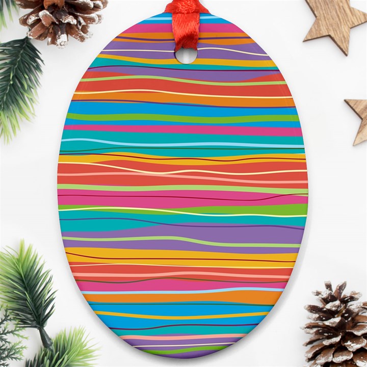 Colorful horizontal lines background Oval Ornament (Two Sides)