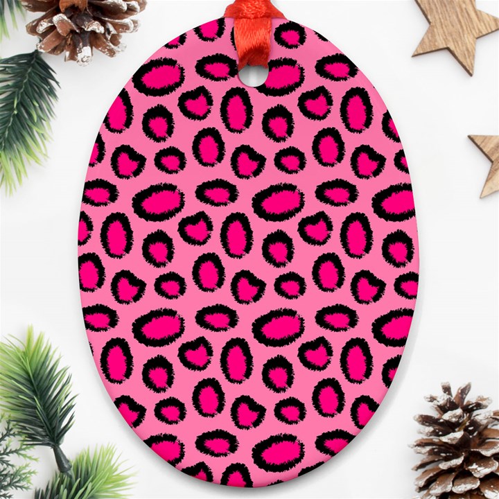 Cute pink animal pattern background Ornament (Oval)