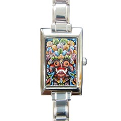 Wood Sculpture Bali Logo Rectangle Italian Charm Watch by BangZart