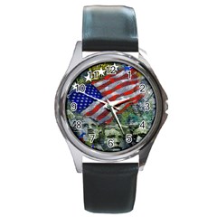 Usa United States Of America Images Independence Day Round Metal Watch by BangZart