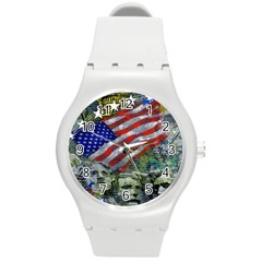 Usa United States Of America Images Independence Day Round Plastic Sport Watch (m) by BangZart