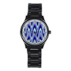 Waves Blue Stainless Steel Round Watch by Colorfulart23